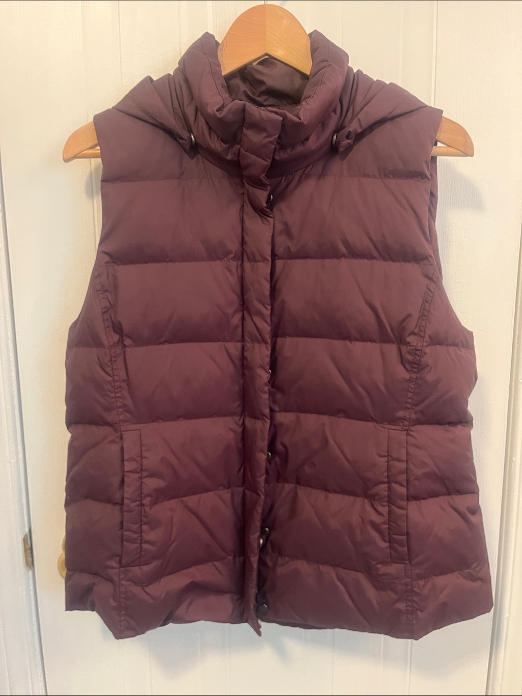 Eileen Fisher Plum Down Quilted Vest With Removable Hood S